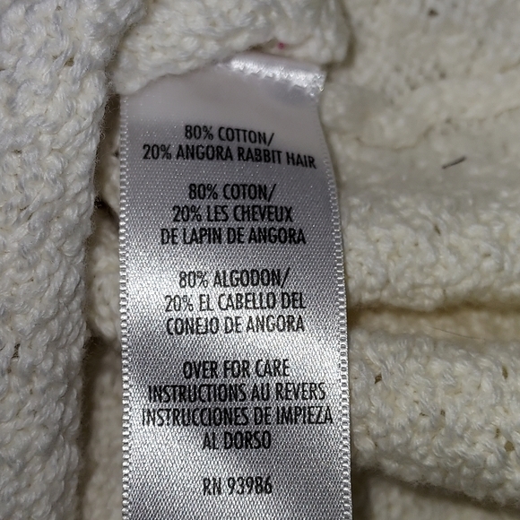 Casual Corner White High Neck Sweater, w/Pearl Detail, Cotton/Angora Blend, szXL - Picture 5 of 7